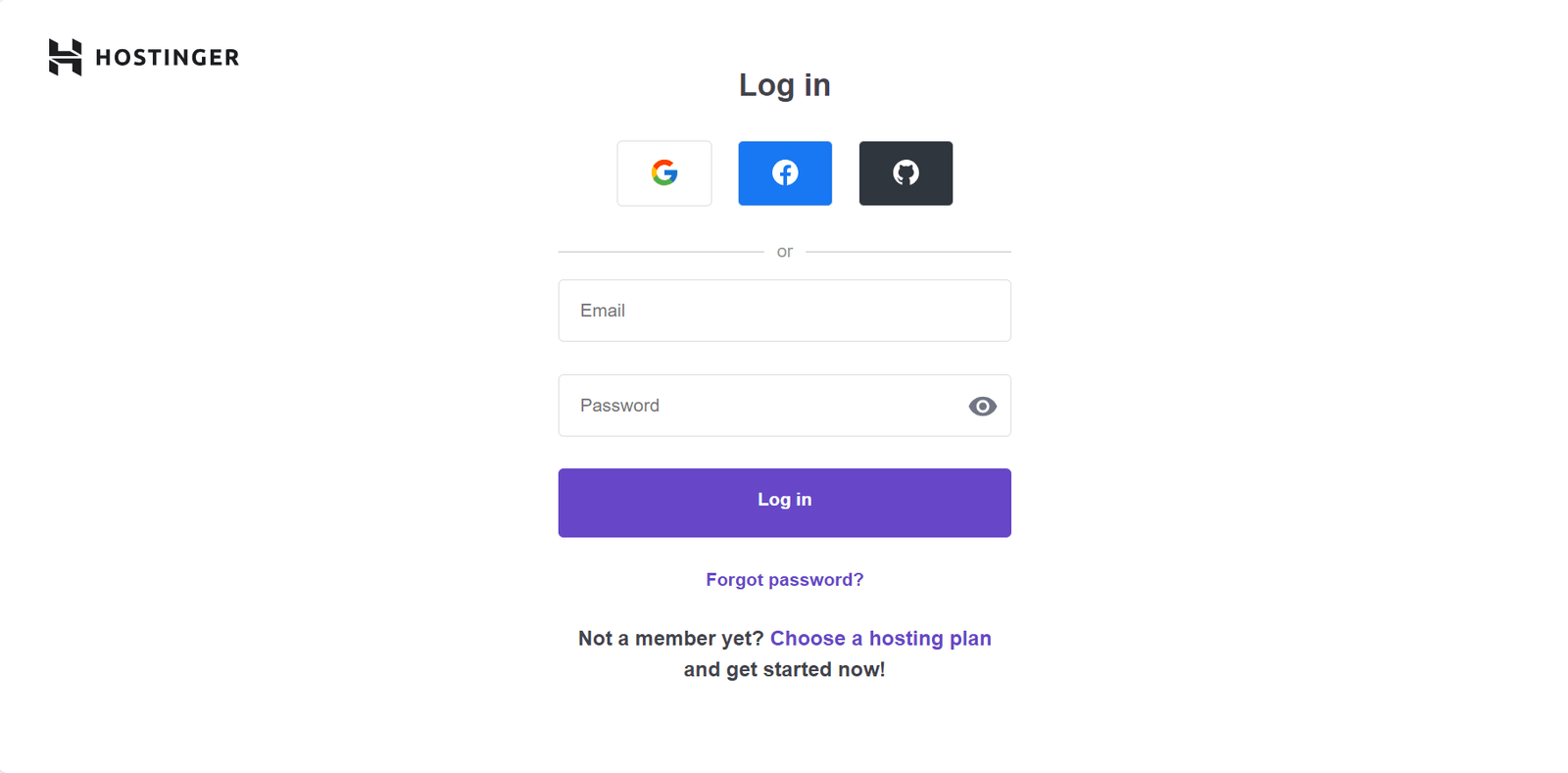 Hostinger login page