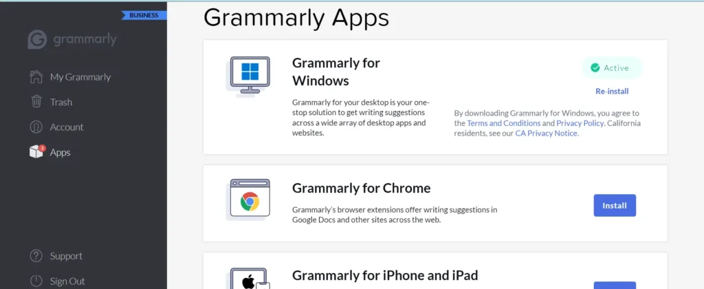 Grammarly dashboard